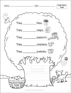 had: Sight Word Tree | Printable Skills Sheets