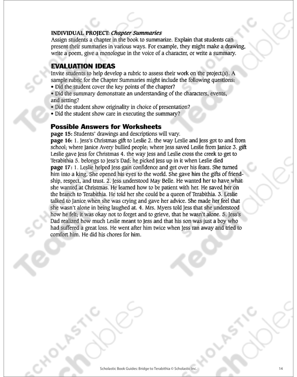 Book Guide Bridge To Terabithia Printable Ebooks Graphic Organizers
