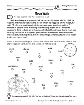 Moon Walk Main Idea Printable Skills Sheets