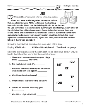 ABC (Main Idea) | Printable Skills Sheets