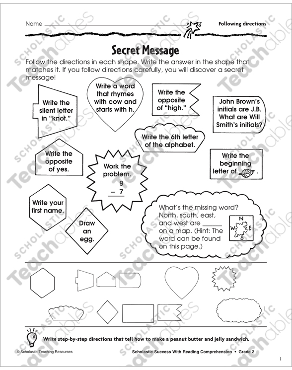 Secret Message (Following Directions) | Printable Skills ...