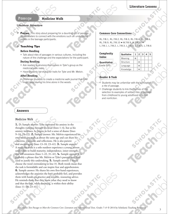 Medicine Walk Text Questions Printable Texts And Skills Sheets