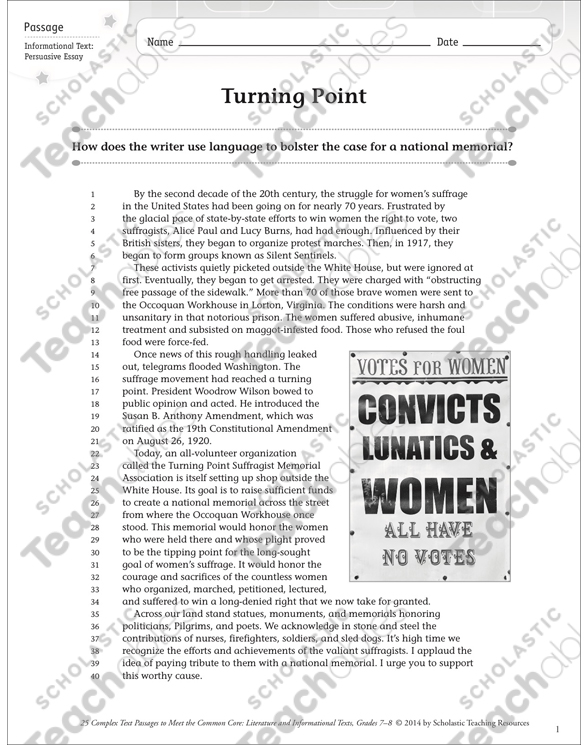 Turning Point Text Questions Printable Texts And Skills Sheets
