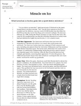 Miracle on Ice: Text & Questions | Printable Texts, Skills Sheets