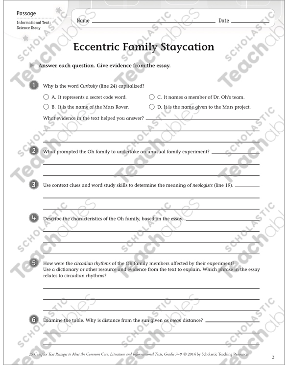Eccentric Family Staycation: Text & Questions | Printable ...
