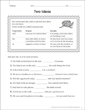 two ideas sentences grammar practice page printable skills sheets