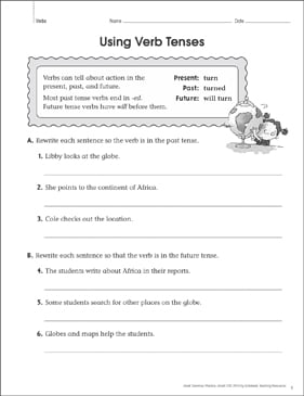 using verb tenses grammar practice grade 3 printable skills sheets