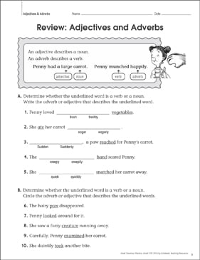 adjectives adverbs review grammar practice page printable skills sheets