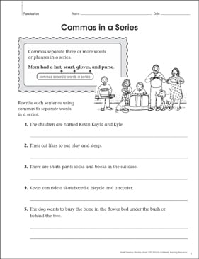 Commas in a Series (Punctuation): Practice Page ...