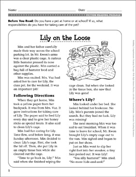 Lily on the Loose: Comprehension Passage | Printable Skills ...