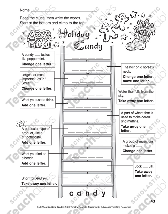 Holiday Candy Word Ladder Printable Skills Sheets