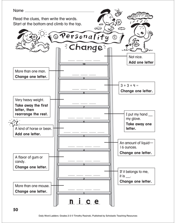 Personality Change Word Ladder (Grades 23) Printable Skills Sheets