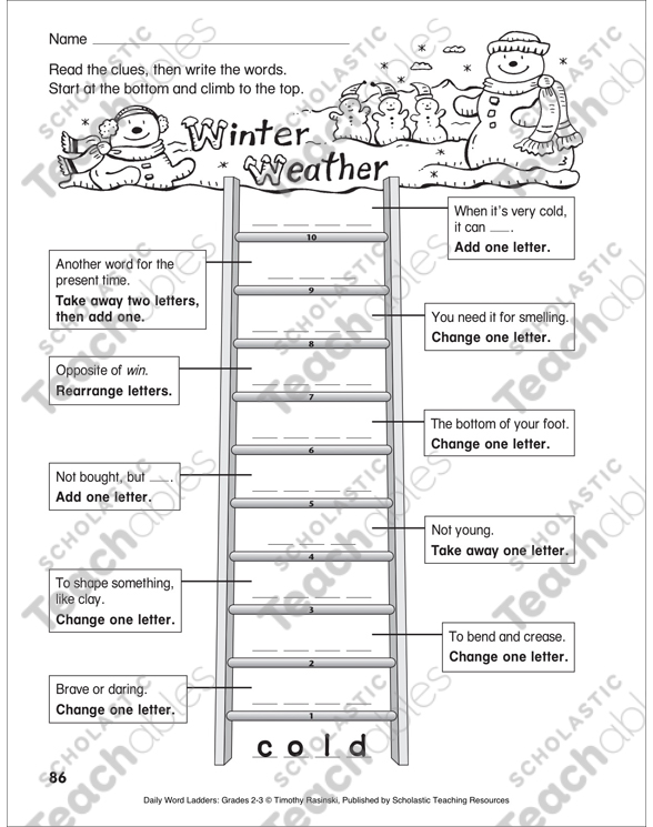 Winter Weather Word Ladder (Grades 2-3) | Printable Skills ...