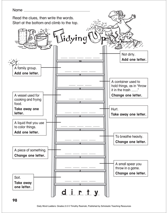 Tidying Up Word Ladder (Grades 23) Printable Skills Sheets