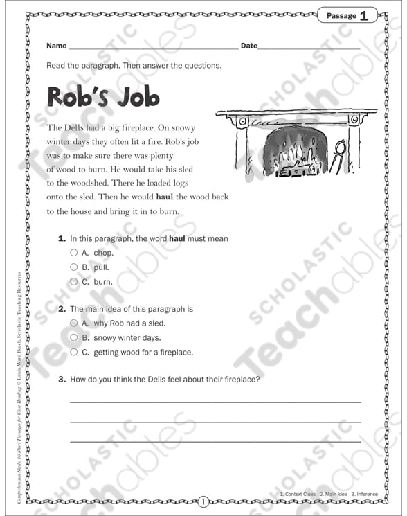 Rob's Job: Close Reading Passage | Printable Texts, Skills Sheets
