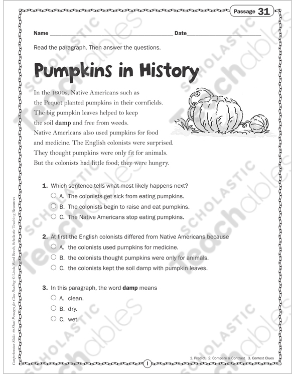 Pumpkins in History: Close Reading Passage | Printable Texts ...