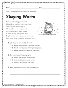 Staying Warm: Close Reading Passage