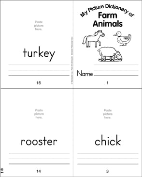 Farm Animals Picture Dictionary Printable Mini Books Cut And Pastes