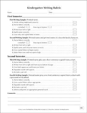 Kindergarten Writing Paper and Rubric