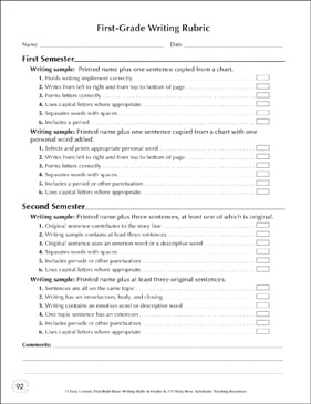 First Grade Writing Rubric Printable Forms Record Sheets And