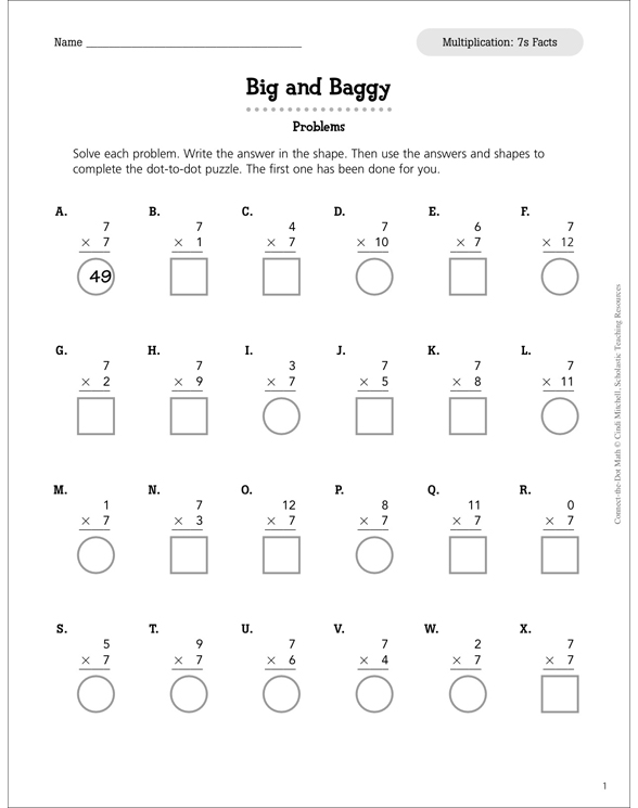 Big And Baggy Connect the Dot Multiplication Printable Connect The Dots And Skills Sheets
