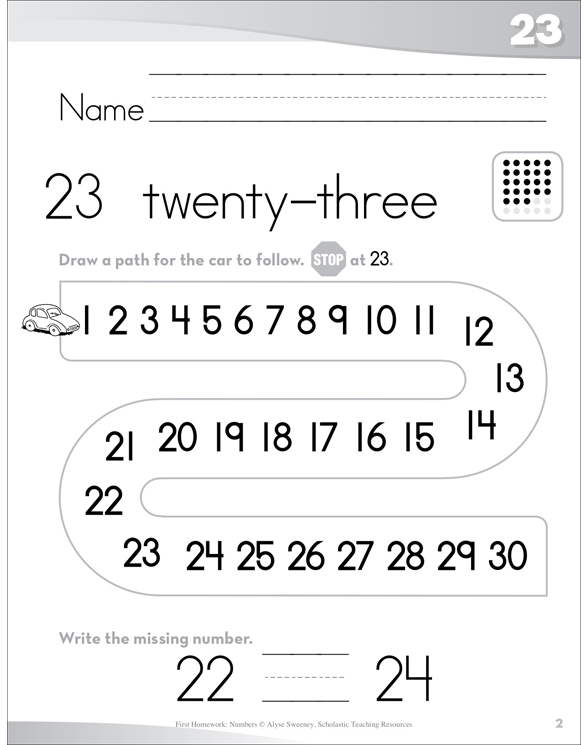 Number 23 twenty three Send Home Pages Printable Skills Sheets