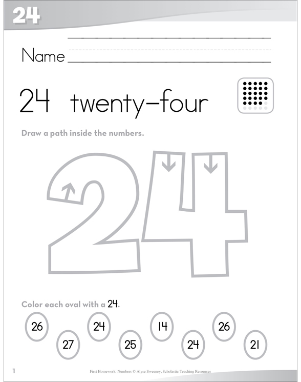 Number 24 twenty four Send Home Pages Printable Skills Sheets