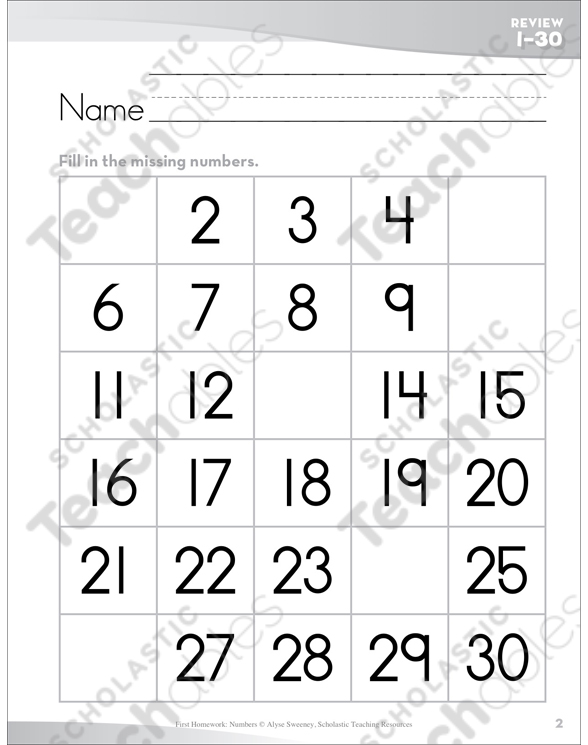 review numbers 1 30 one through thirty send home pages printable skills sheets