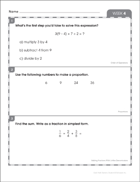 Week 4: 6th Grade Daily Math Starters | Printable Skills Sheets