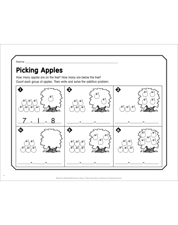 Picking Apples September Math Practice Printable Skills Sheets