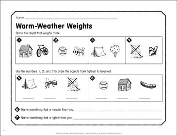 Warm-Weather Weights: June Math Practice | Printable Skills ...