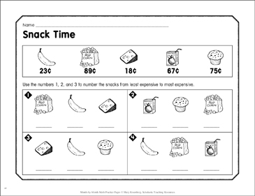 Snack Time: June Math Practice | Printable Skills Sheets