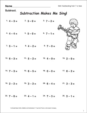 Single-Digit Subtraction Worksheets, Math Review, Riddles