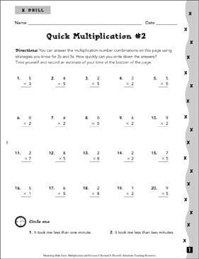 Quick Multiplication #2: Mastering Math Facts | Printable ...