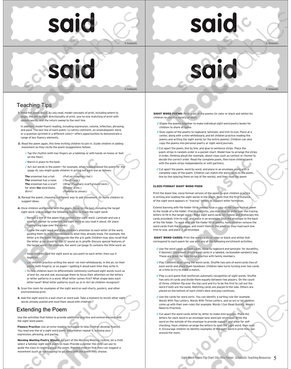 said sight word poem and word cards printable flash cards skills sheets