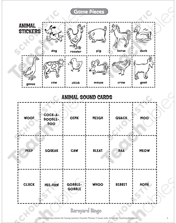 Barnyard Bingo Farm Animal Skill Building Game Printable Bingo