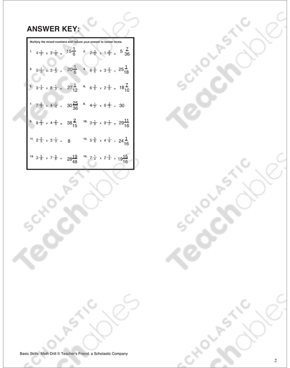 Multiplying Mixed Numbers | Printable Skills Sheets