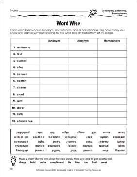 Review: Synonyms, Antonyms, Homonyms and Homographs Worksheet for