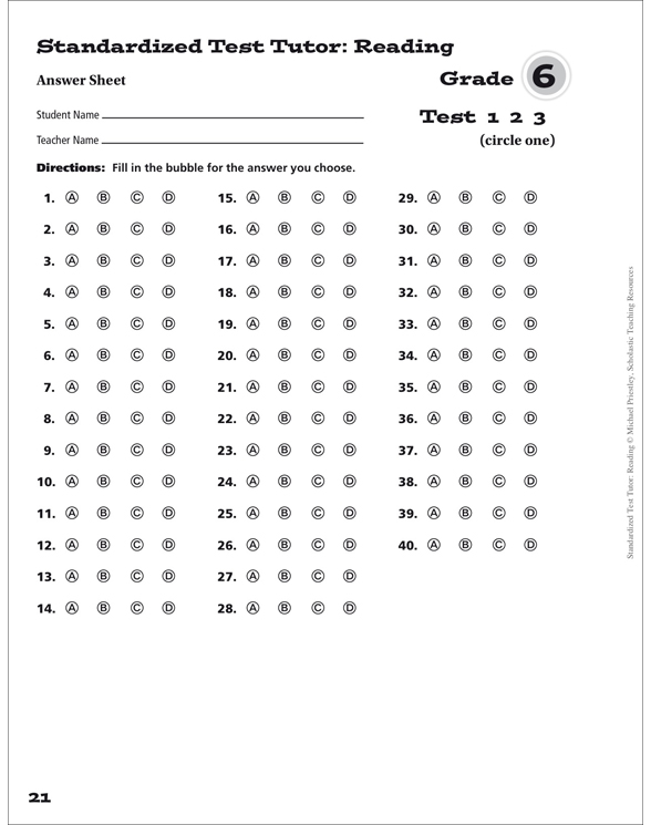 Standardized Reading Test (Gr 6): With Some Support | Printable Test ...