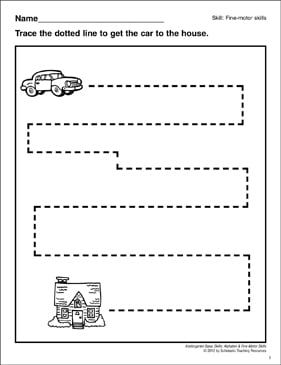 tracing horizontal and vertical lines car fine motor skills printable skills sheets