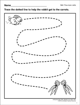 tracing curved lines rabbit fine motor skills printable skills sheets