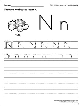 learning the letter n basic skills alphabet printable skills sheets