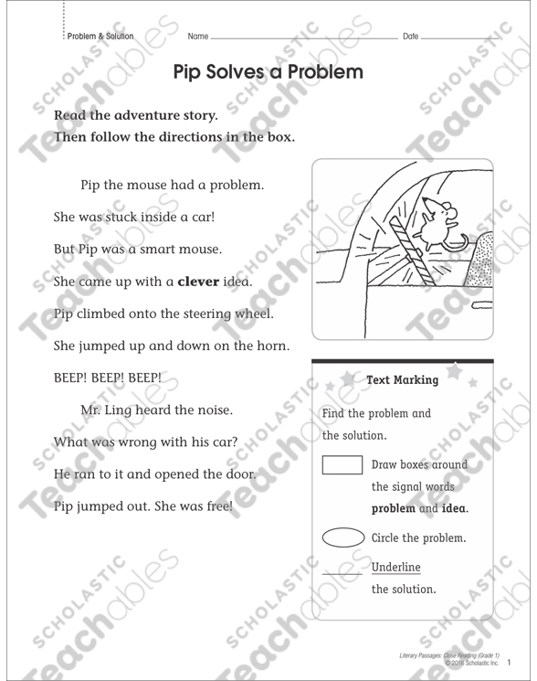 pip solves a problem close reading passage printable lesson plans and ideas skills sheets