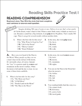 Reading Skills Practice Test 1 (Grade 3) | Printable Test ...