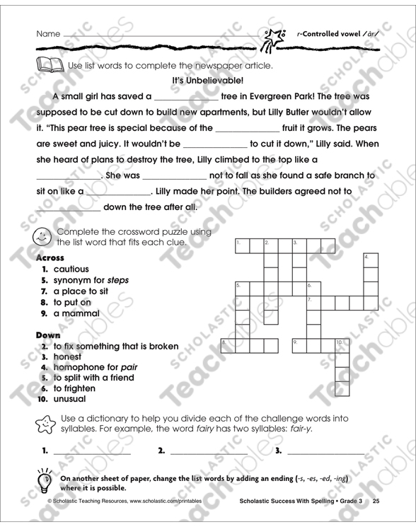 The Rare Pear Tree (r-Controlled Vowels) | Printable Skills ...