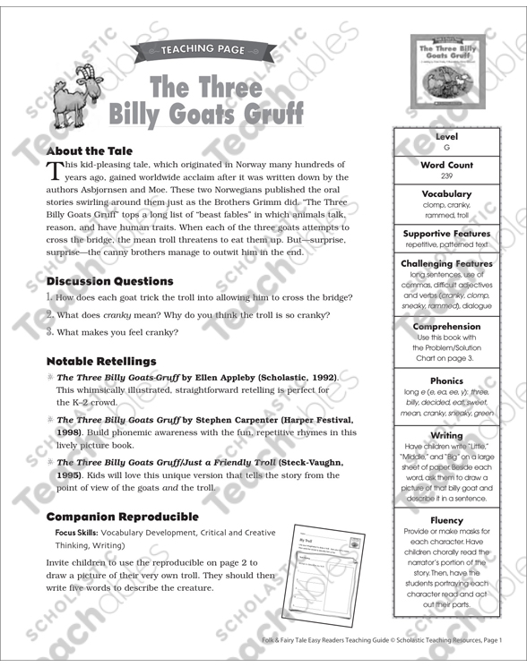 Three Billy Goats Gruff Lesson Plan Activities Printable Lesson Plans And Ideas Graphic Organizers