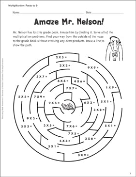 Amaze Mr. Nelson! (Facts to 9) | Printable Skills Sheets, Mazes
