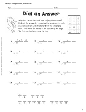 dial an answer 1 digit divisor remainders printable skills sheets number puzzles
