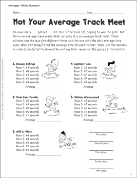 not your average track meet averages with whole numbers printable skills sheets