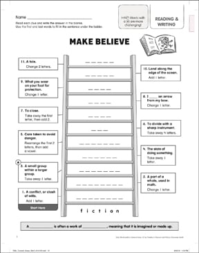 Make Believe: Content Area Word Ladder | Printable Games and Puzzles,  Skills Sheets